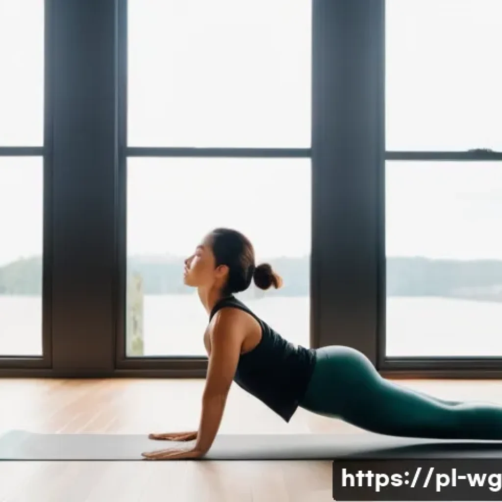 아침 루틴을 통해 얻는 신체적 이점 - A peaceful morning scene featuring a young adult woman in comfortable, modest workout attire gently ...