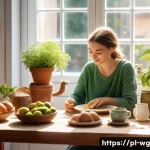 Home 21 아침 루틴에 관한 최신 연구 결과 - A bright, cozy Polish morning scene in a traditional kitchen with sunlight streaming through a large...