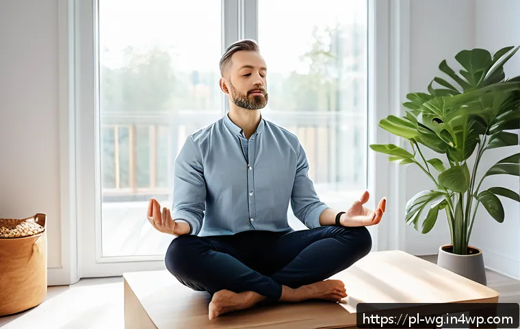 아침 루틴을 위한 고객 성공 사례 - A modern Polish entrepreneur in a bright, stylish home office performing morning meditation and deep...