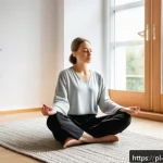 Home 19 아침 루틴을 위한 성공적인 미니멀리즘 전략 - A peaceful morning scene in a modern Polish apartment featuring a young adult sitting cross-legged o...