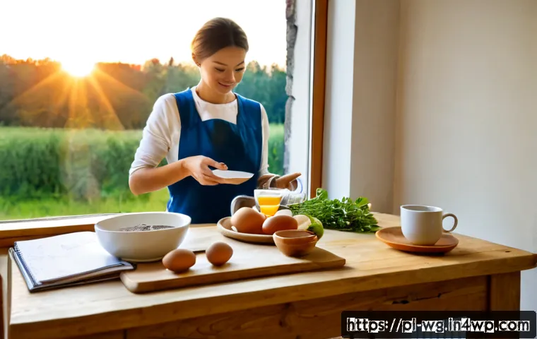 Home 17 아침 루틴의 긍정적 효과를 극대화하는 방법 - Photorealistic early morning scene in a bright Polish apartment kitchen, a relaxed adult preparing a...